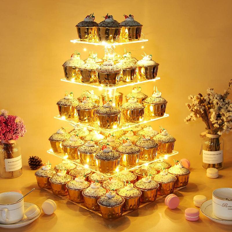 Pastry Stand with 5 Tiers Acrylic Cupcake Display Stand with LED