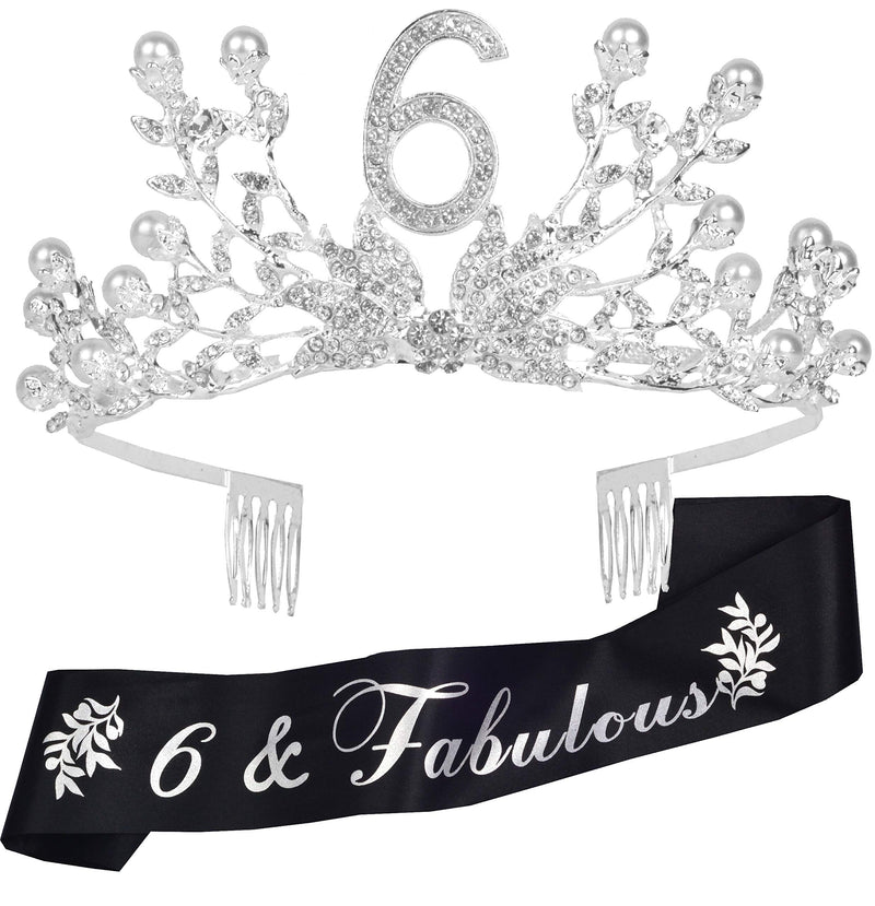 Girls 6th Birthday Sash and Tiara - Fabulous Glitter Sash + Botanic