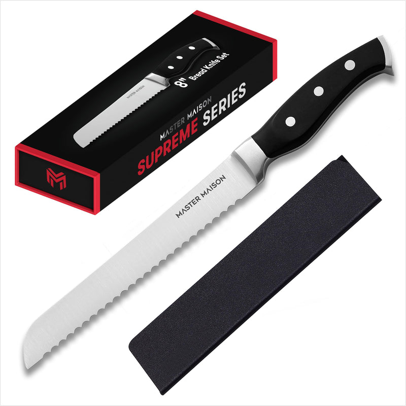 Professional 8" Stainless Steel Bread Knife Set - Bread Knife, Bagel Knife