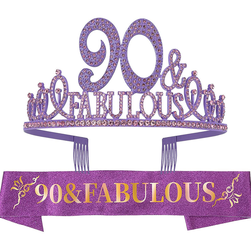 90th Birthday Sash and Tiara for Women - Fabulous Glitter Sash + Fabulous