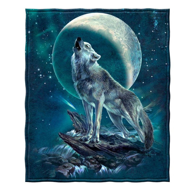 Howling Wolf Fleece Bed Blanket 50"x60" Moon Fleece Throw Blanket