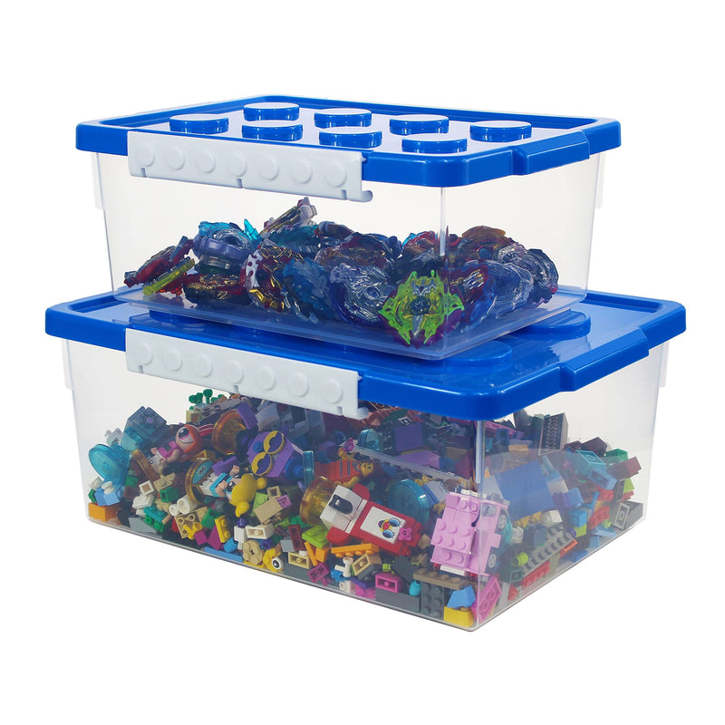 Toy organizer and storage set with 2 large and small stackable storage containers