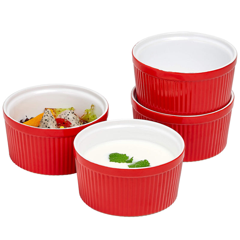 12oz Round Ceramic Ramekins Set of 4, 12oz Red Ceramic Casserole Dish