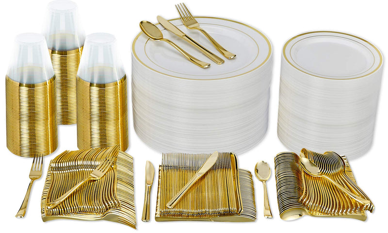 600-piece disposable plastic tableware set for 100 guests - including dinner plates