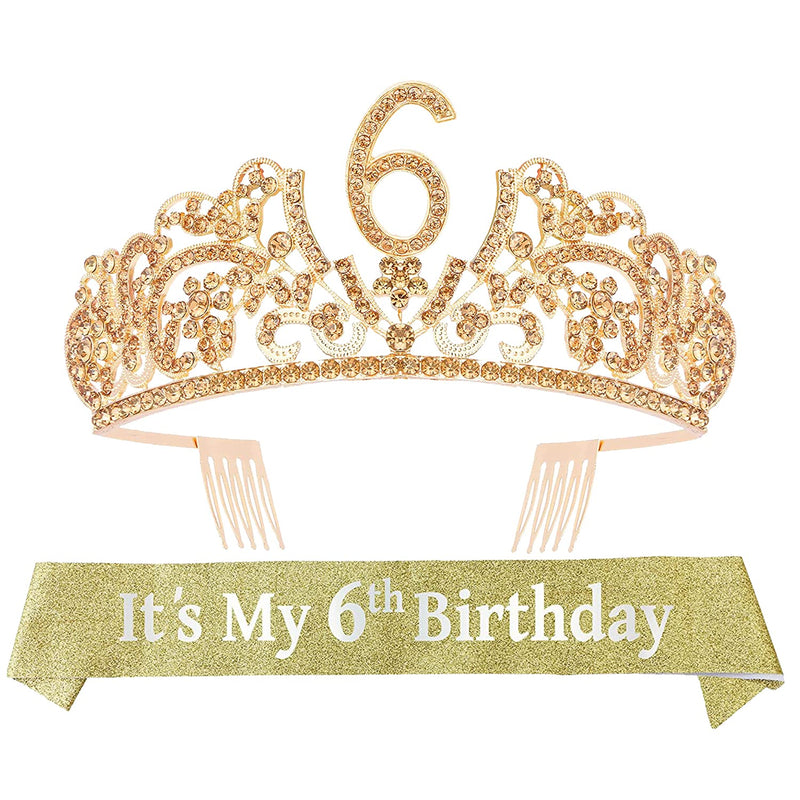 Girls 6th Birthday Sash and Tiara Set - Fabulous Glitter Sash