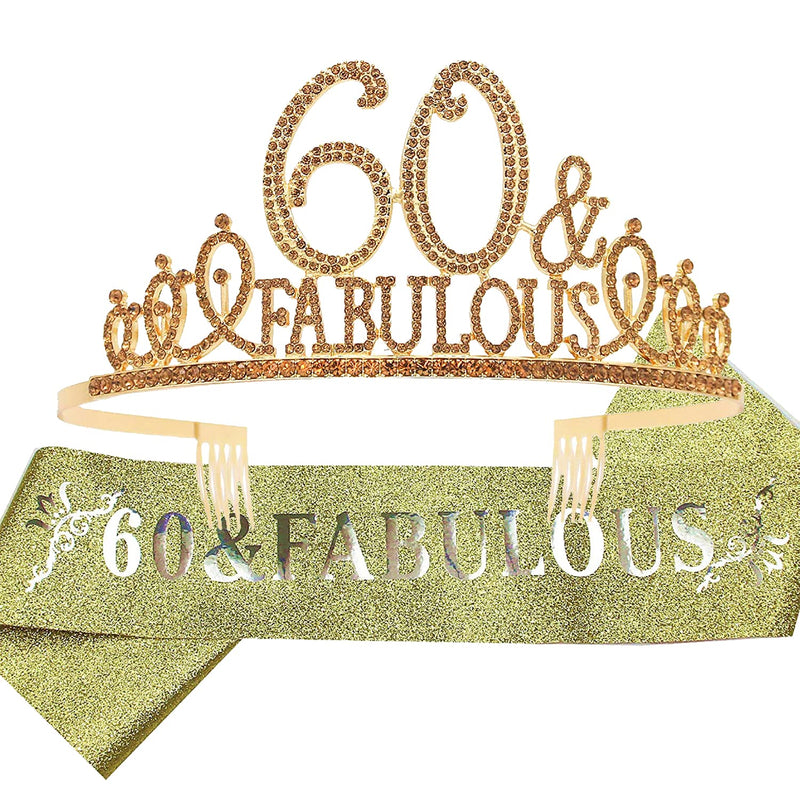 60th Birthday Sash and Tiara for Women - Fabulous Glitter Sash + Fabulous