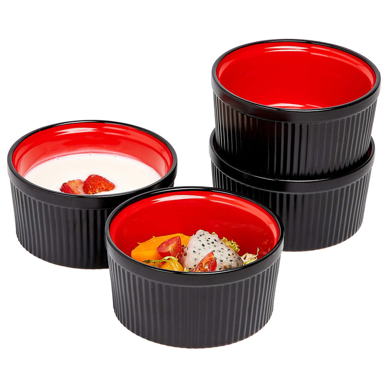 12 Ounce Black and Red Ceramic Ramekins, Set of 4, 12 Ounce Black and Red Ceramic Ramekins