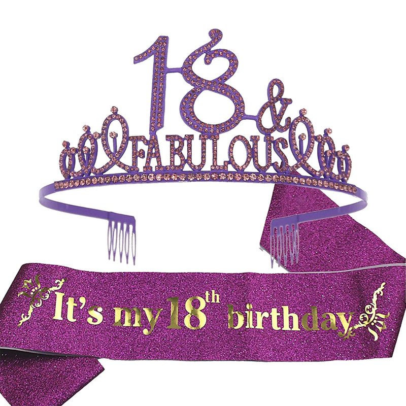 18th Birthday Sash and Tiara for Women - Fabulous Set: Glitter Sash