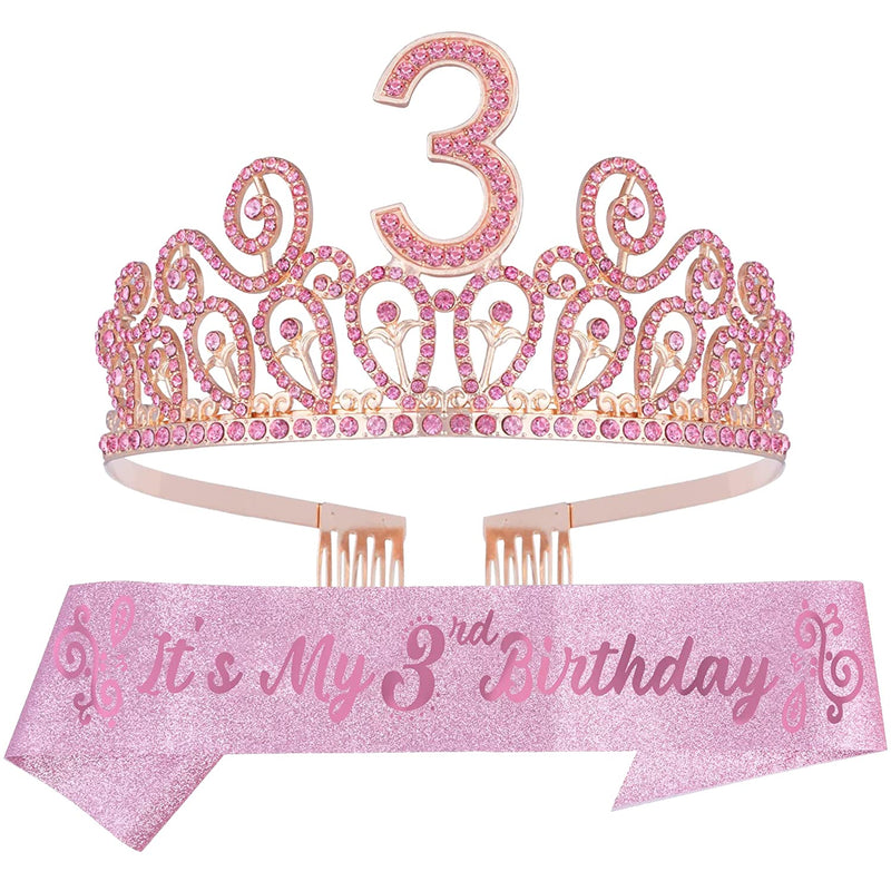 Girls 3rd Birthday Sash and Tiara - Fabulous Glitter Sash + Waves