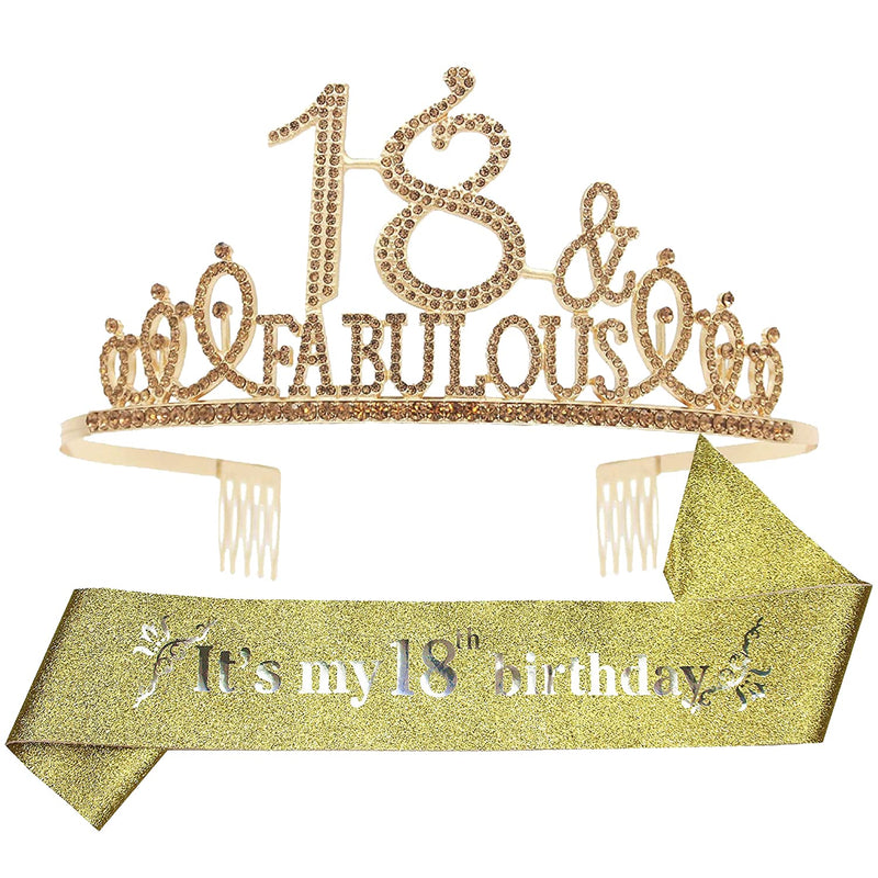 18th Birthday Sash and Tiara for Women - Fabulous Set: Glitter Sash