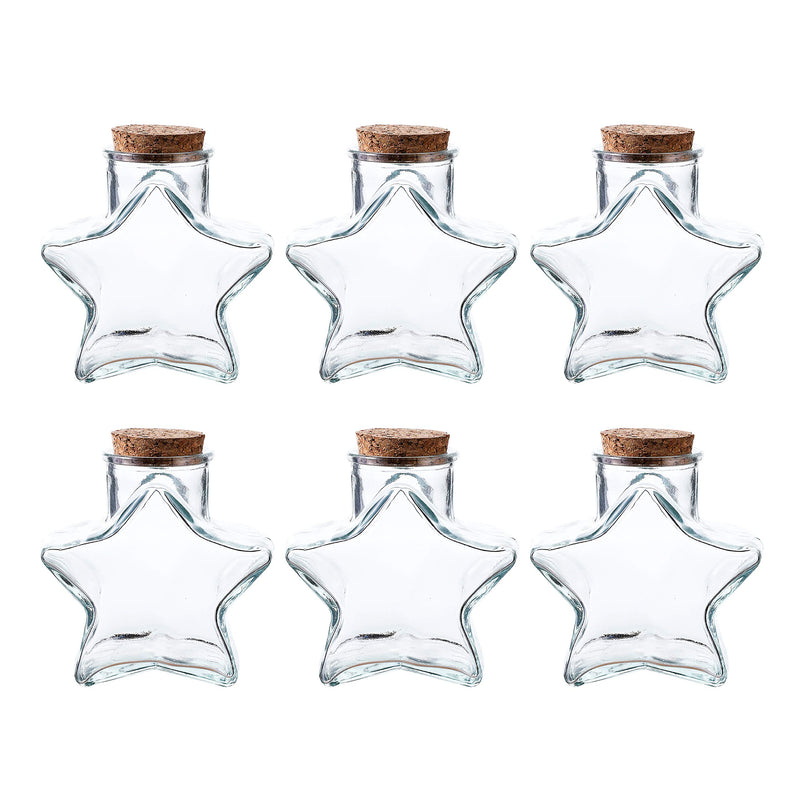 Star Shaped Glass Favor Jars with Cork Lids, Set of 6, 10 Ounce Jar