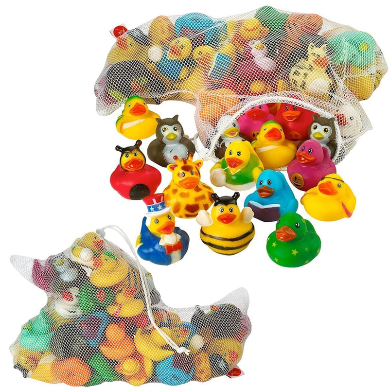 Assorted Rubber Ducks with Mesh Bag - 50 Ducklings, 2 Inch Jeep Ducks for Kids