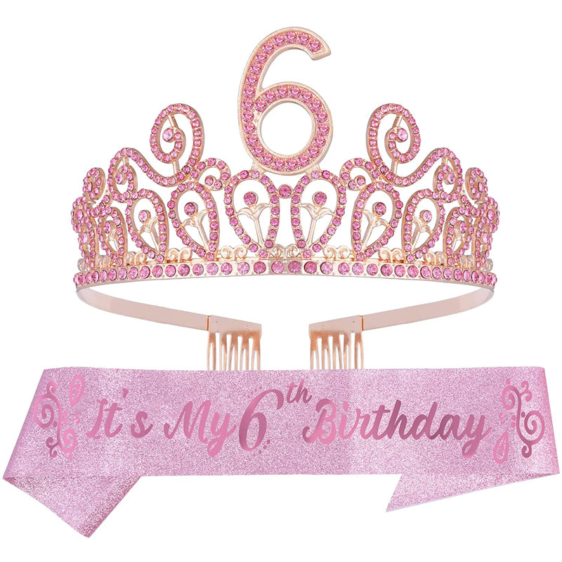 Girls 6th Birthday Sash and Tiara - Fabulous Glitter Sash + Waves