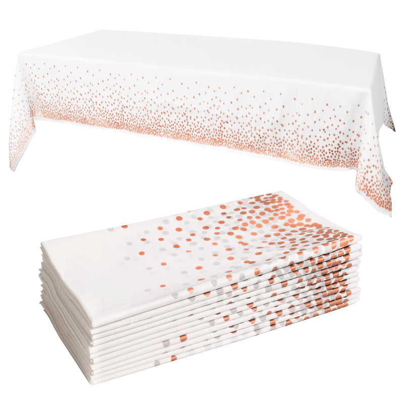 Rose Gold Tablecloths Pack of 12 54" x 108" - Disposable Gold Polka Dot Plastic Tablecloths