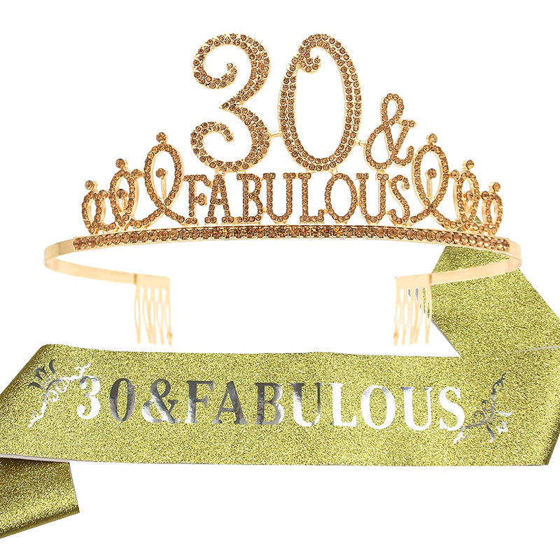 30th Birthday Sash and Tiara for Women - Fabulous Glitter Sash + Fabulous