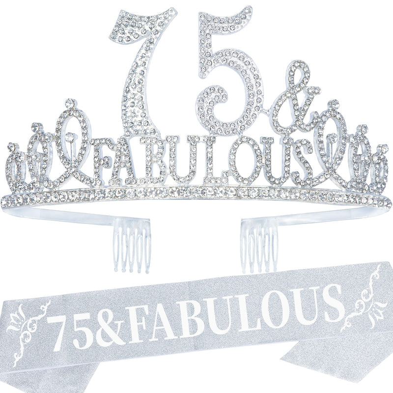 75th Birthday Sash and Tiara for Women - Fabulous Glitter Sash + Fabulous