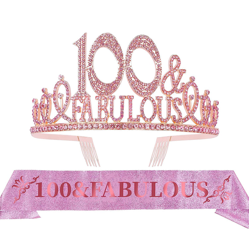 100th Birthday Sash and Tiara for Women - Fabulous Glitter Sash + Fabulous