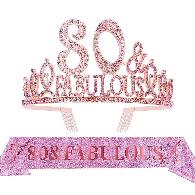 80th Birthday Sash and Tiara for Women - Fabulous Glitter Sash + Fabulous