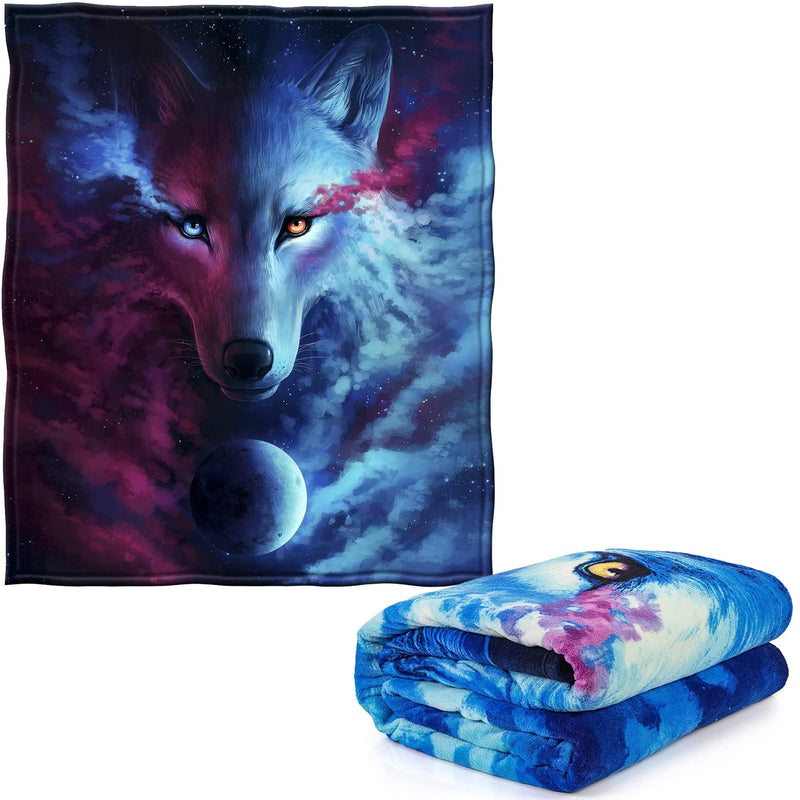 Ii Howling Wolf Fleece Bed Blanket, 75" x 90" Queen Size Wolf Fleece