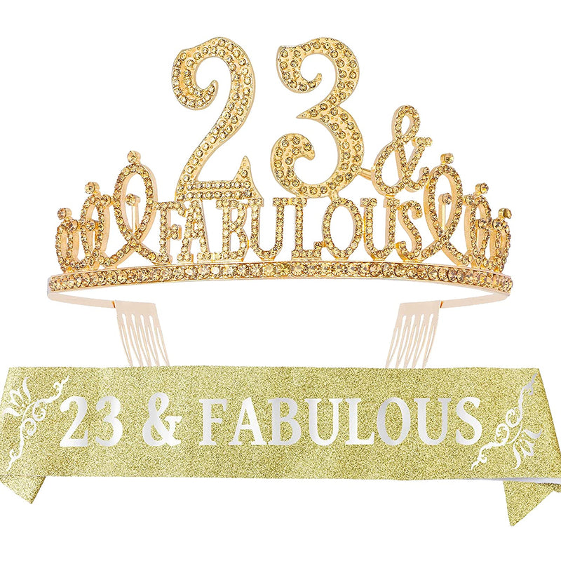 23rd Birthday Sash and Tiara for Women - Fabulous Set: Glitter Sash