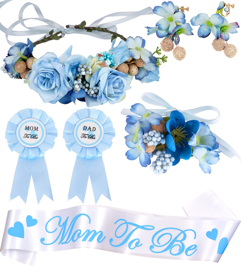 Baby Shower Decorations for Expectant Mom and Dad - Green Blue Floral Tiara and