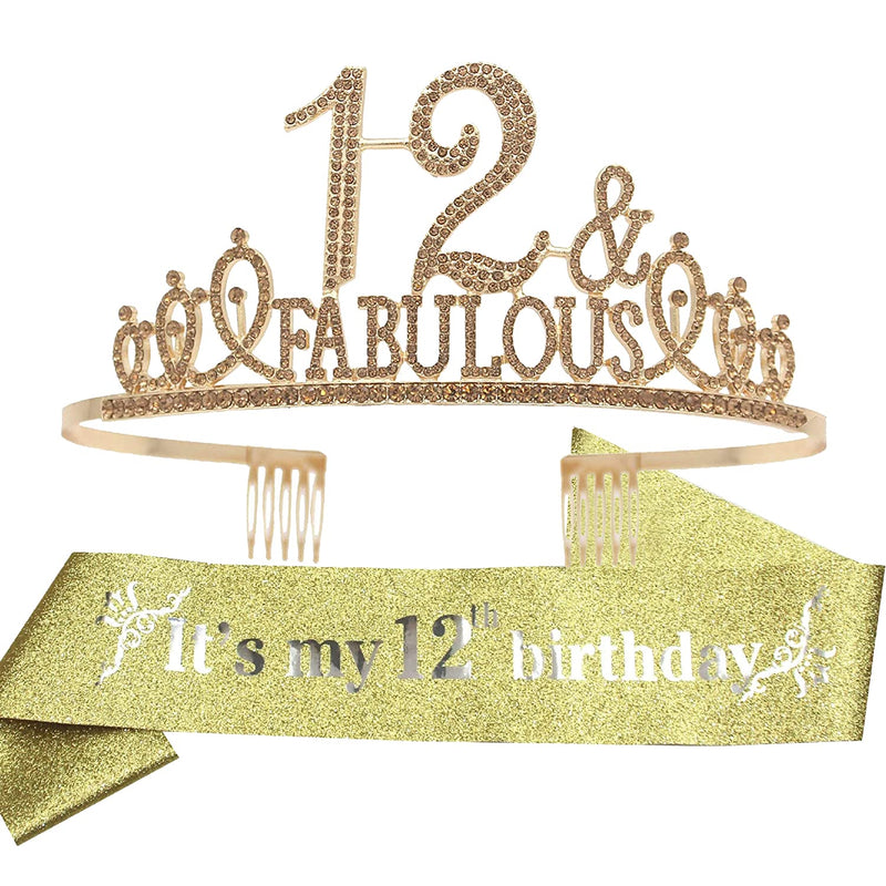 Girls 12th Birthday Sash and Tiara - Fabulous Glitter Sash + Fabulous