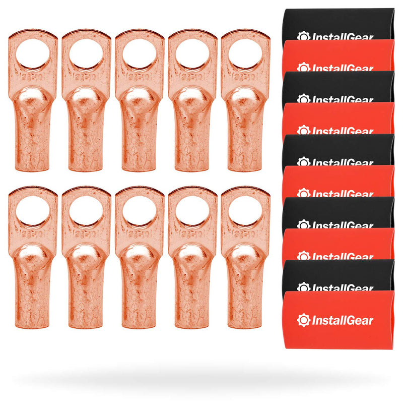 4 gauge AWG pure copper ring terminals with heat shrink tubing