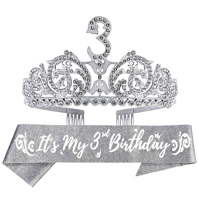 Girls 3rd Birthday Sash and Tiara - Fabulous Glitter Sash + Forest