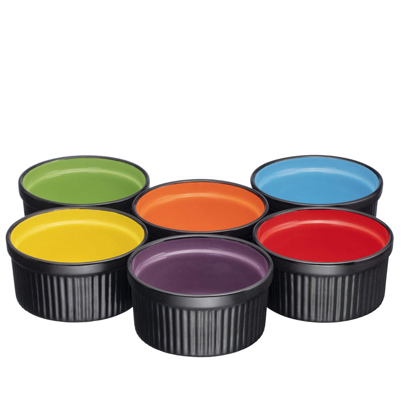 4 Ounce Black and Multicolor Ceramic Ramekins, Set of 6, 4 Ounce Ramekins