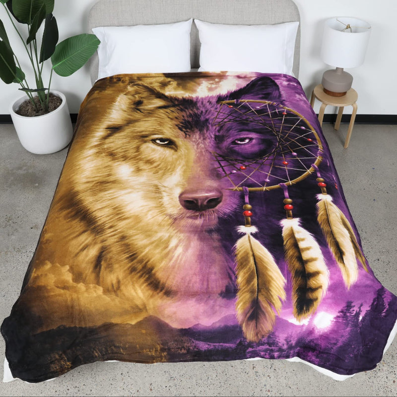 Dreamcatcher Wolf Fleece Blanket for Bed, 75" x 90" Dreamcatcher Fleece