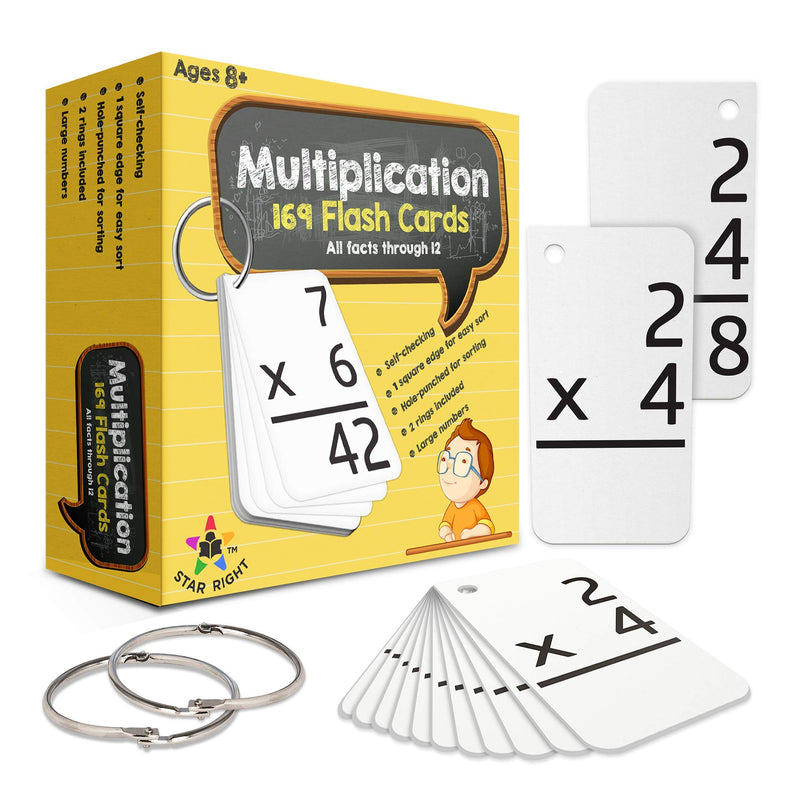 Math Flash Cards - Multiplication Flash Cards - Math Game with 169 Holes