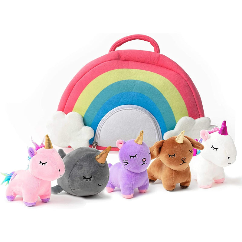 5-piece cuddly toy set with unicorn motif and rainbow case - including unicorns