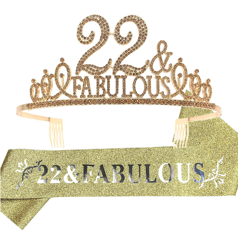 22nd Birthday Sash and Tiara for Women - Fabulous Set: Glitter Sash