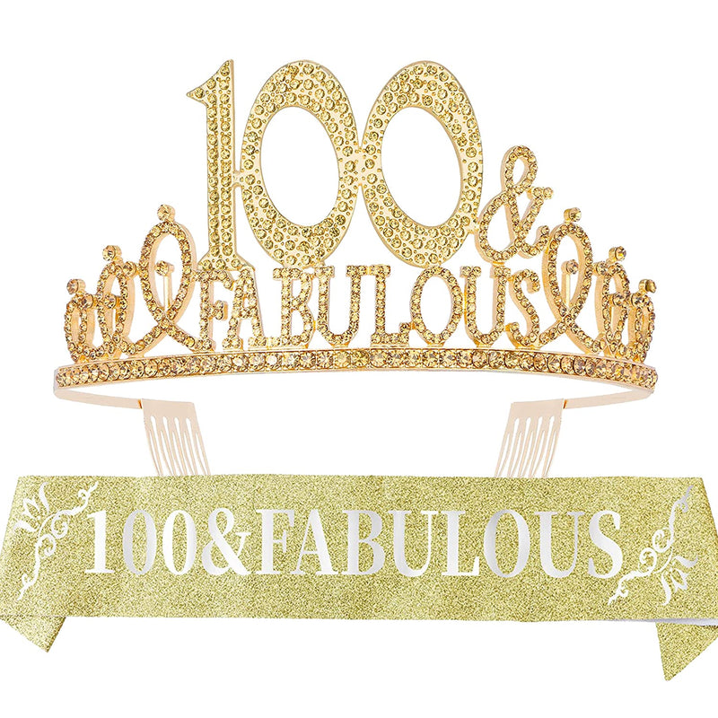 100th Birthday Sash and Tiara for Women - Fabulous Glitter Sash + Fabulous