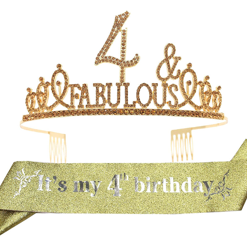 Girls 4th Birthday Sash and Tiara - Fabulous Glitter Sash + Fabulous