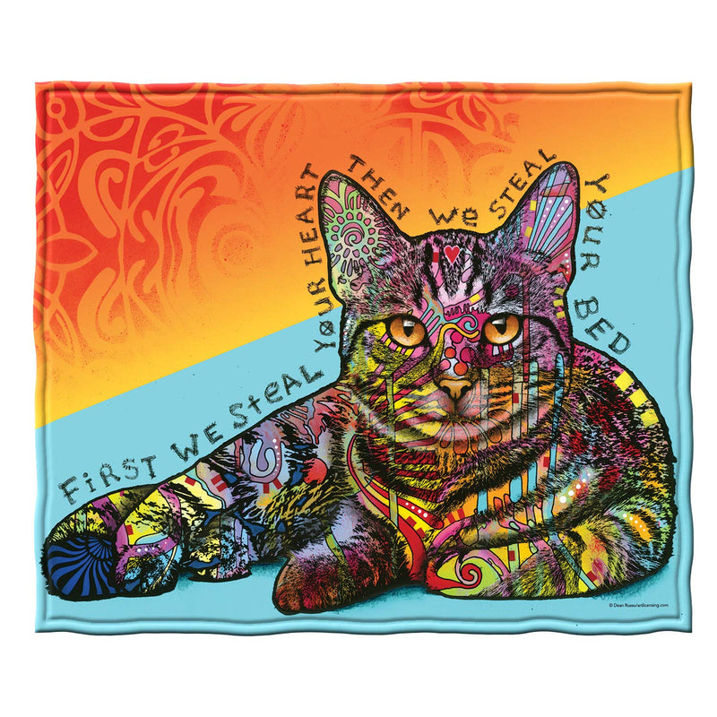 Colorful Cat Fleece Bed Blanket 50" x 60" Dean Russo Ii Cat Fleece