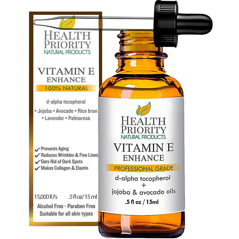 100% pure 15000 IU vitamin E oil serum for skin and scars - non-GMO, vegan,