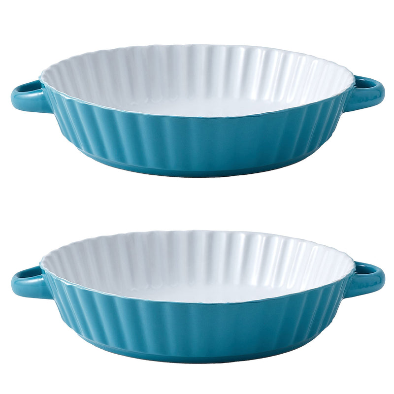 95" Deep Fluted Teal Ceramic Cake Pan with Handle Set