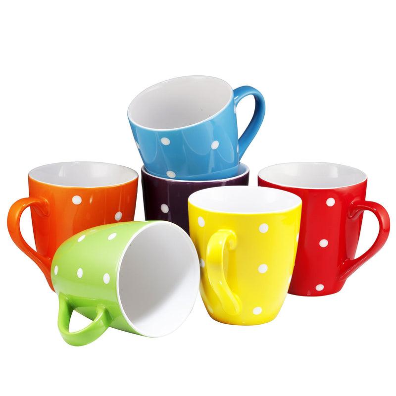 16 Ounce Polka Dot Coffee Mug Set 6 Piece Large 16 Ounce Ceramic Mug Set in Multi