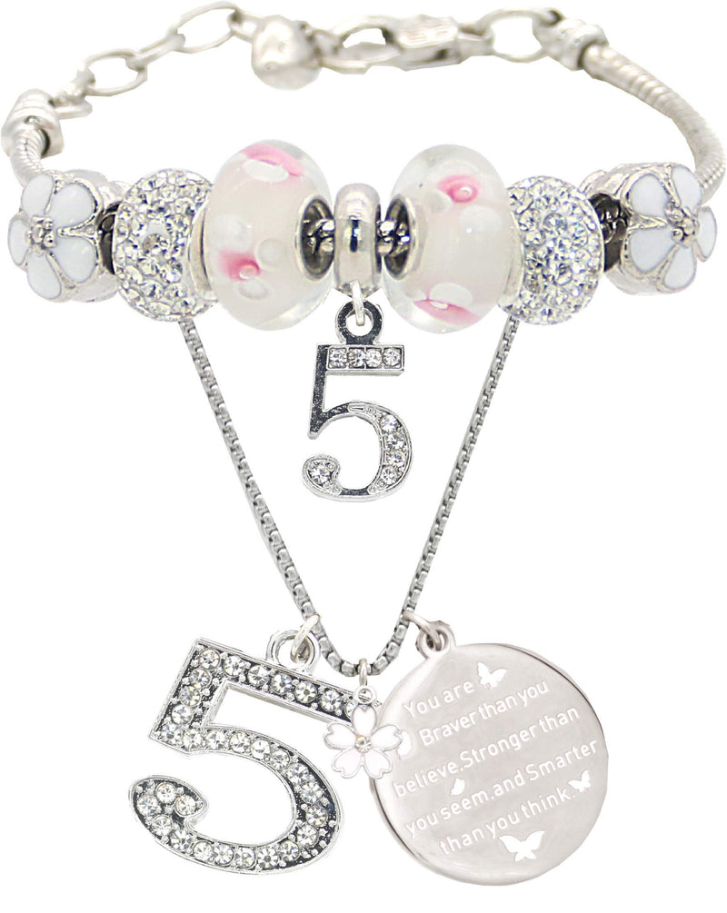 5th Birthday Bracelet Necklace Birthday Gift for 5 Year Old Girl