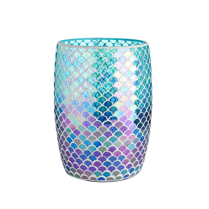 Mermaid Blue Mosaic Glass Bathroom Waste Basket - Glossy Glass with Marine Theme