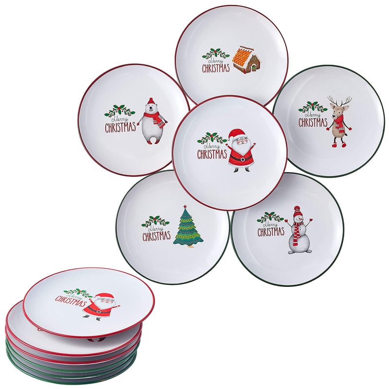 8" Round Christmas Plates Set of 6 High Quality Ceramic Salad Plates