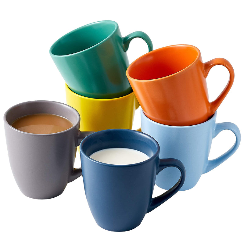 Multicolored 16 Ounce Coffee Mugs Set of 6, Large Ceramic Espresso Cups, Microwave