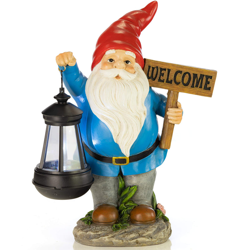 Welcome Gnome with Lantern Solar Powered LED Outdoor Decoration Garden Light