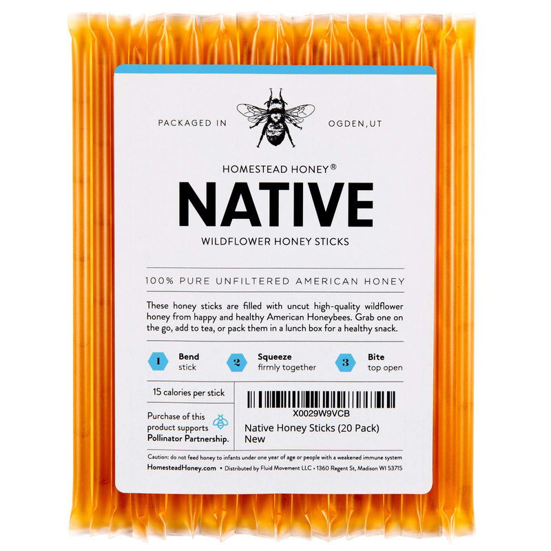 Fluid Movement Native Honey Sticks for tea, honey packets, individual portions of honey