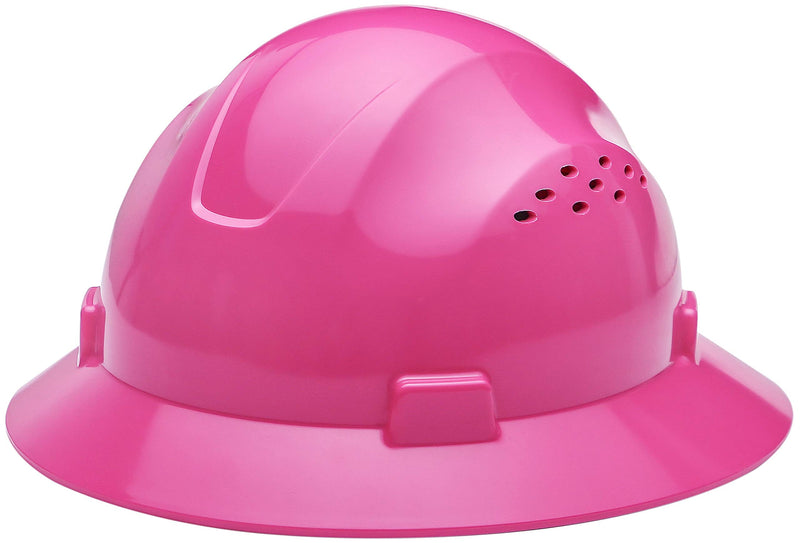 HDPE pink full brim safety helmet with Fas-Trac