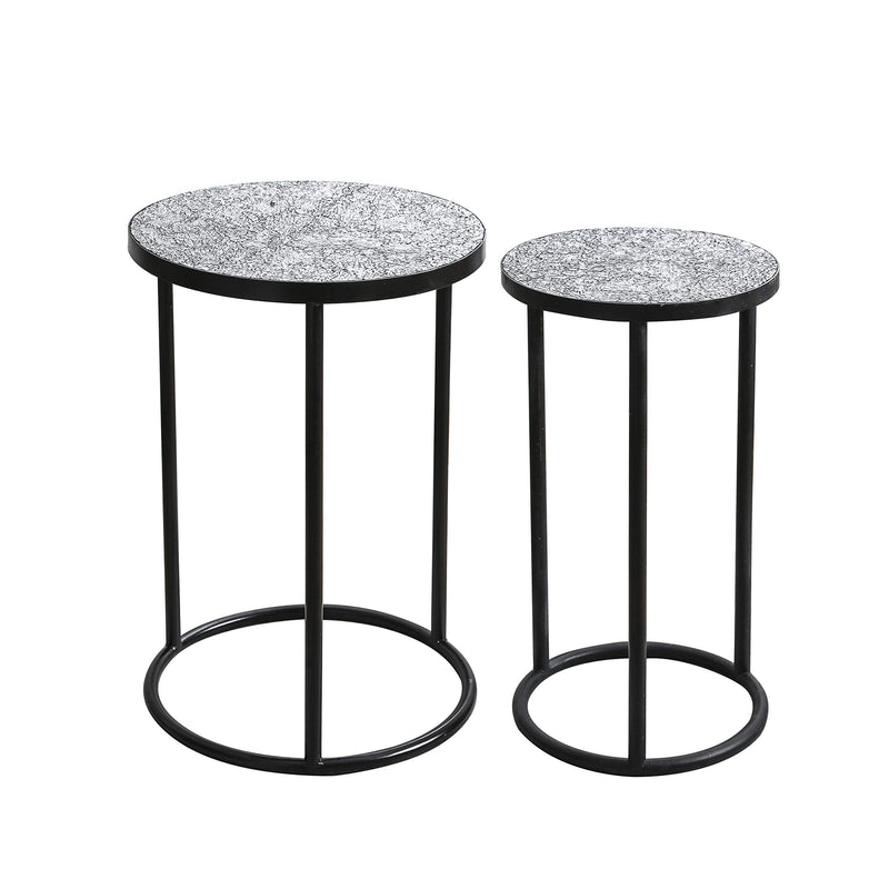 Round black metal mosaic pattern side table - plant stand - bistro table - glass