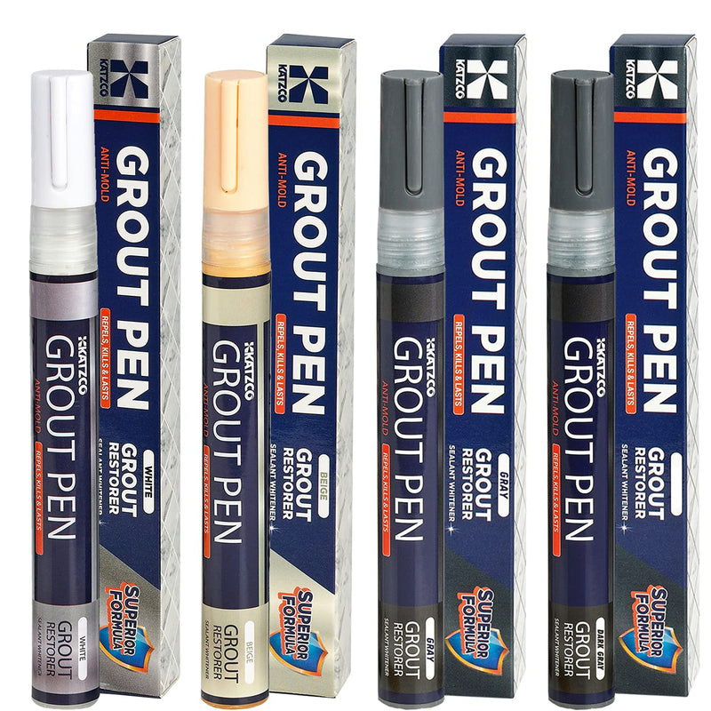 Grout Pens - Pack of 4 - White, Beige, Light Grey, Dark Gray - 5mm Narrow Tip Grout