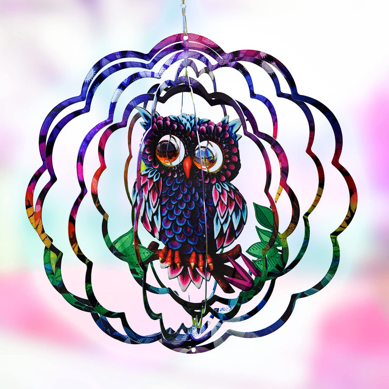 Mystical Owl Kinetic Wind Chime for Yard and Garden - 12" W x 12" H Metal