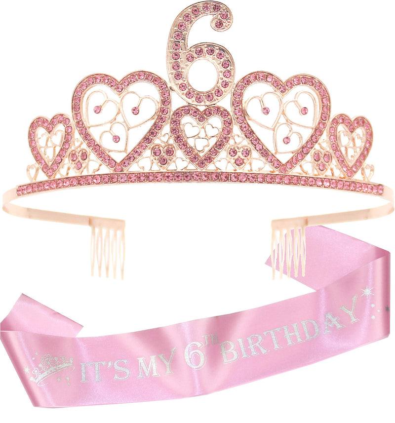 Girls 6th Birthday Sash and Tiara - Fabulous Glitter Sash + Hearts